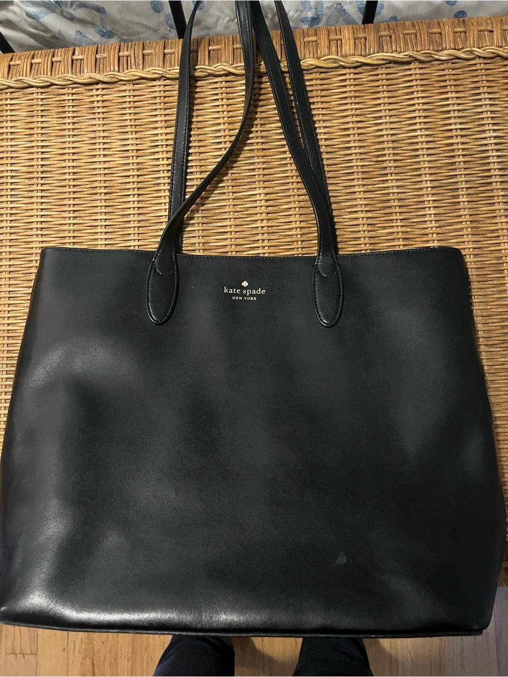 kate spade Black Leather Tote with Double Straps